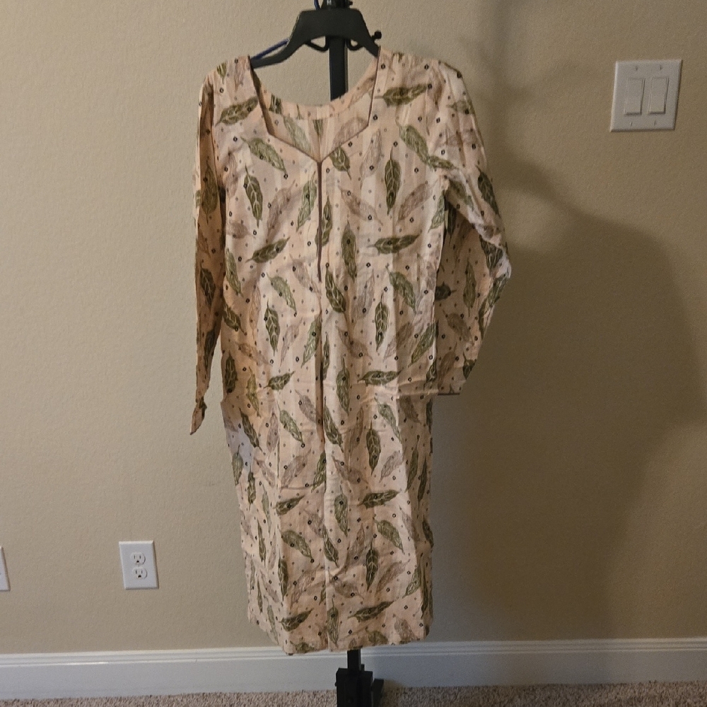 Tan Long Sleeve Sheath Dress with Square Neck